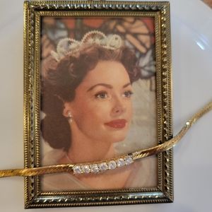 Pretty Gold-Tone Herringbone Bracelet ~ Rhinestone ~ Elegant